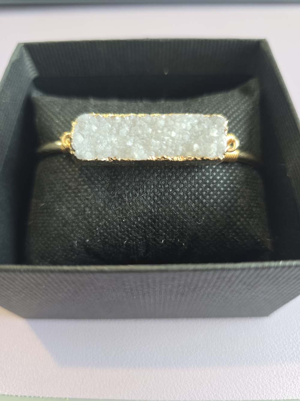 Gold Bar White Drusy Stone Bracelet